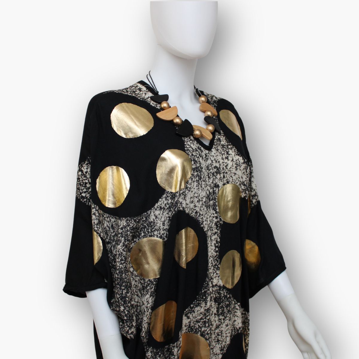 V - Neck Gold Polka Dot Caftan - Sylca Designs - Chunky Jewelry