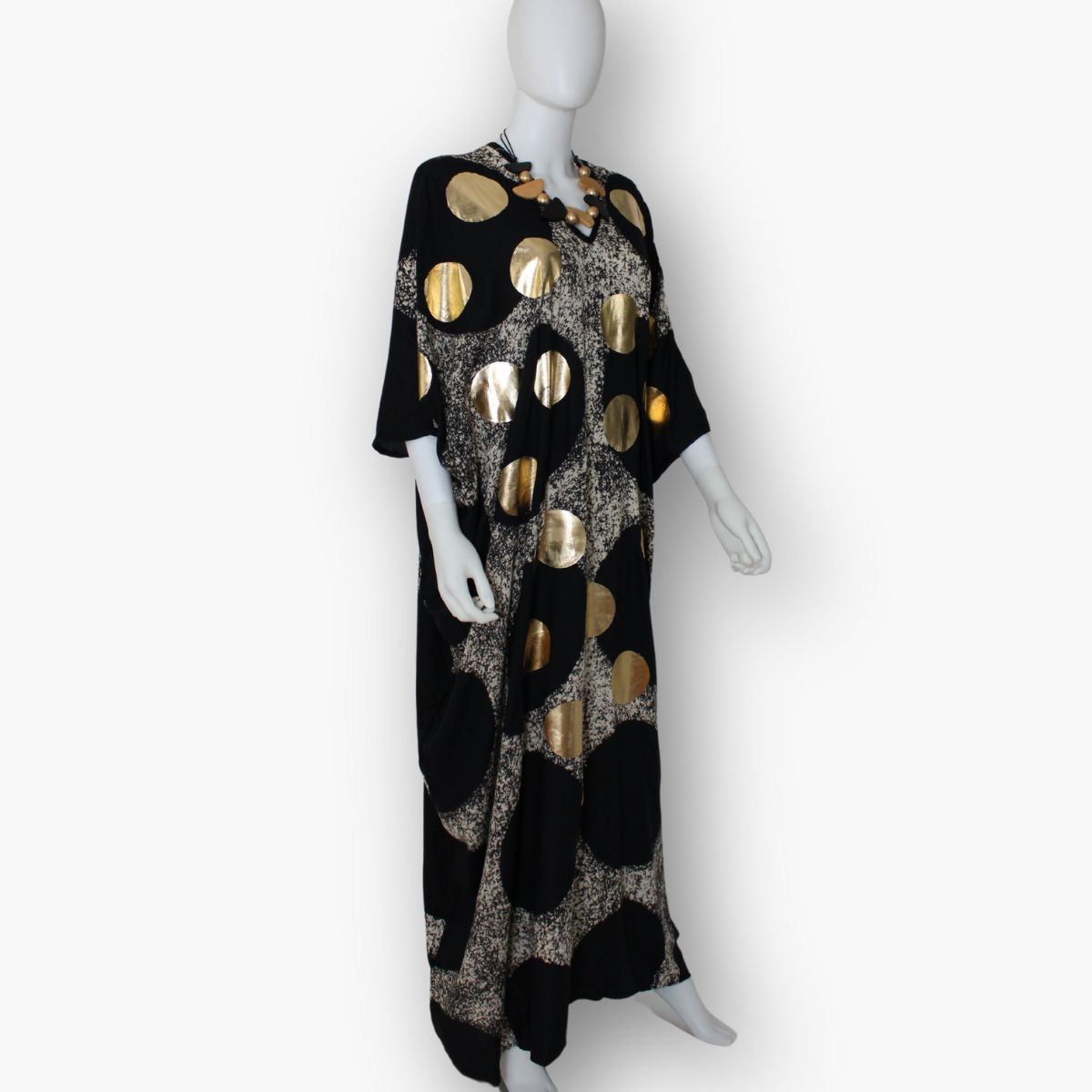 V - Neck Gold Polka Dot Caftan - Sylca Designs - Chunky Jewelry