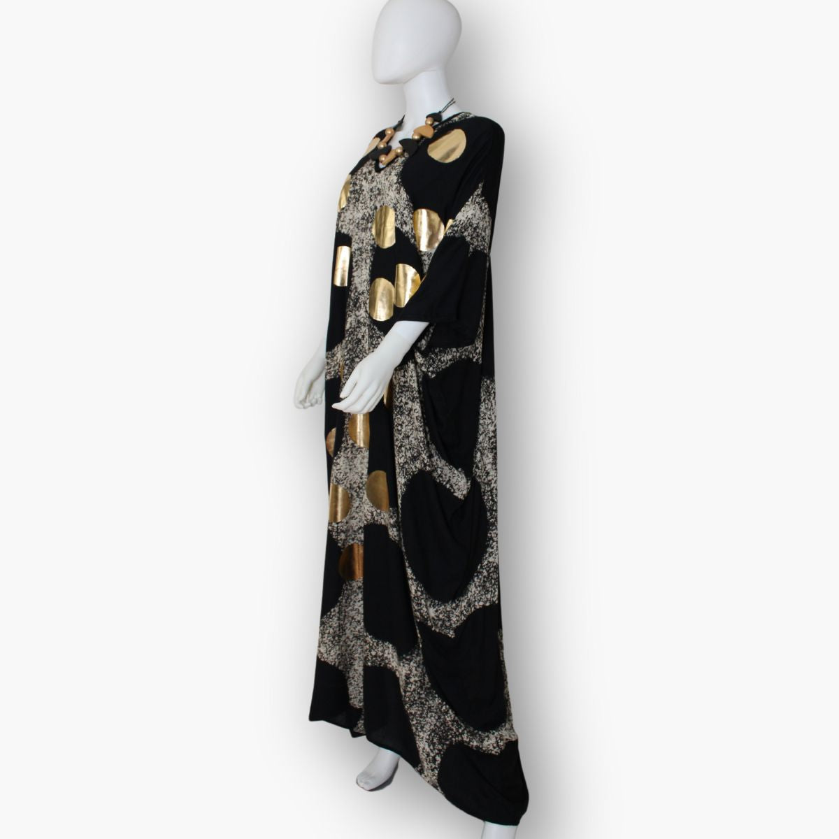 V - Neck Gold Polka Dot Caftan - Sylca Designs - Chunky Jewelry