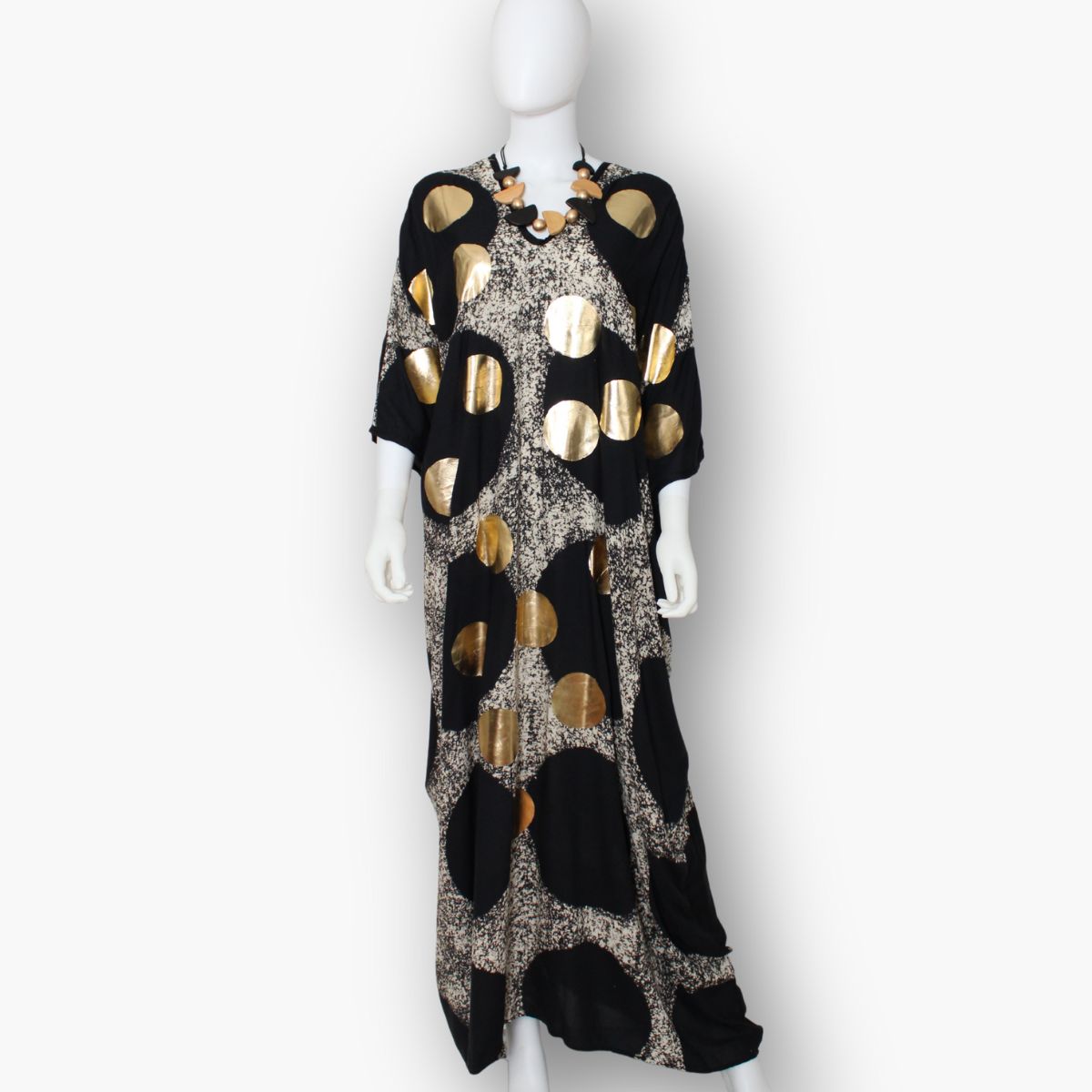 V - Neck Gold Polka Dot Caftan - Sylca Designs - Chunky Jewelry