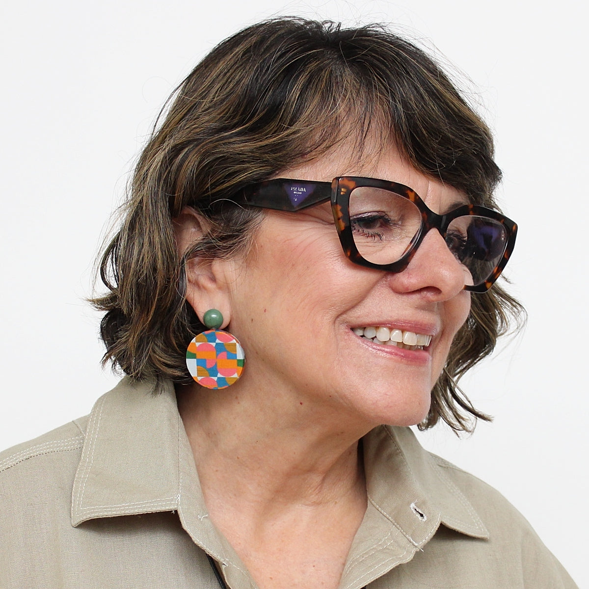 Multi Color Geometric Decoupage Earrings