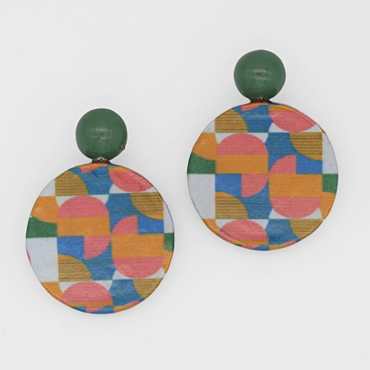 Multi Color Geometric Decoupage Earrings - Sylca Designs - Chunky Jewelry