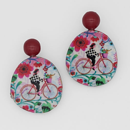 Bicycle Decoupage Earrings - Sylca Designs - Chunky Jewelry