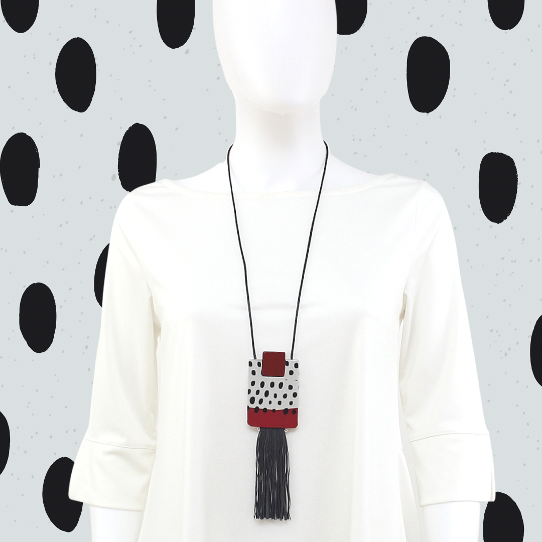 Black and Red Tassel Decoupage Zoey Necklace