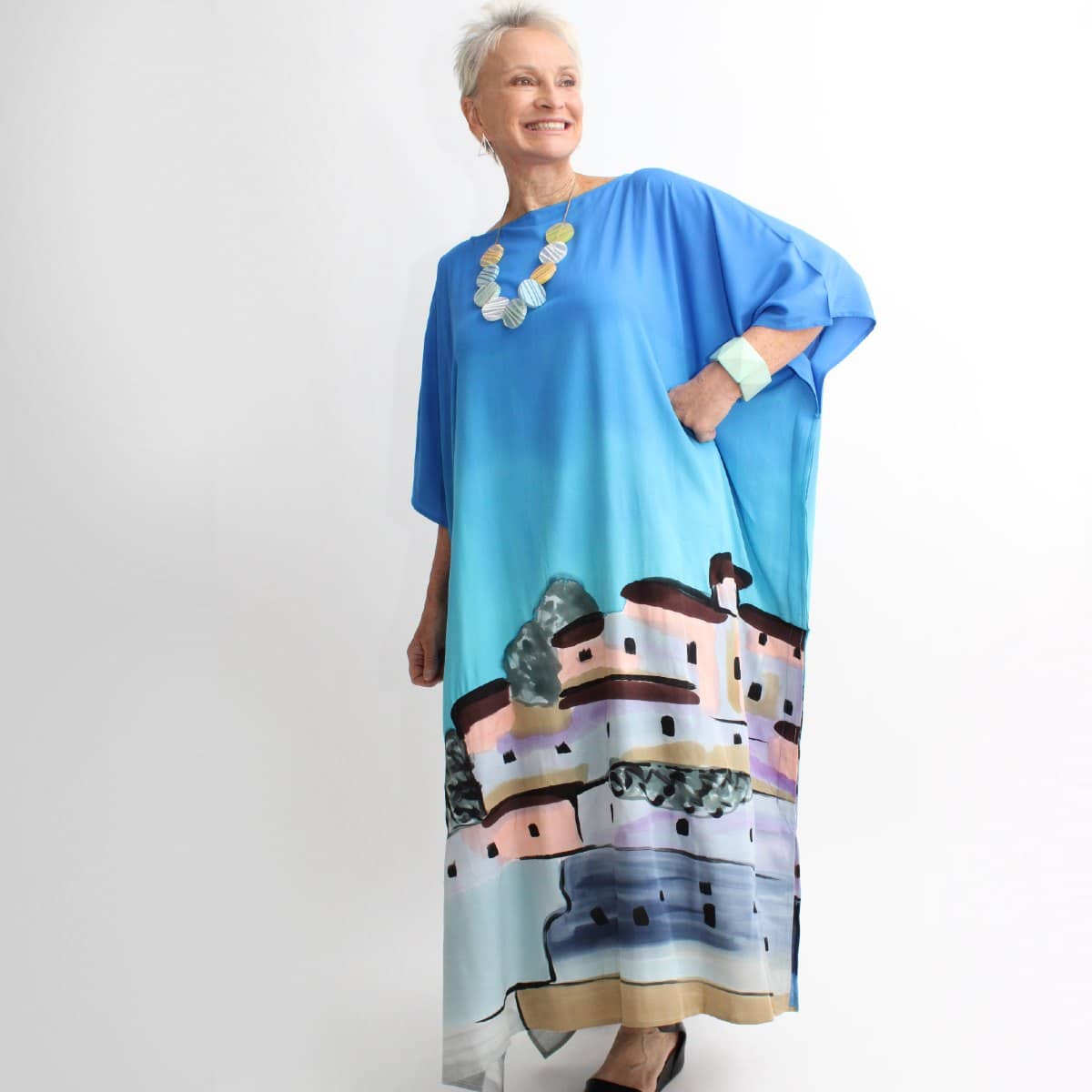SANTORINI HAND PAINTED DRESS CAFTAN