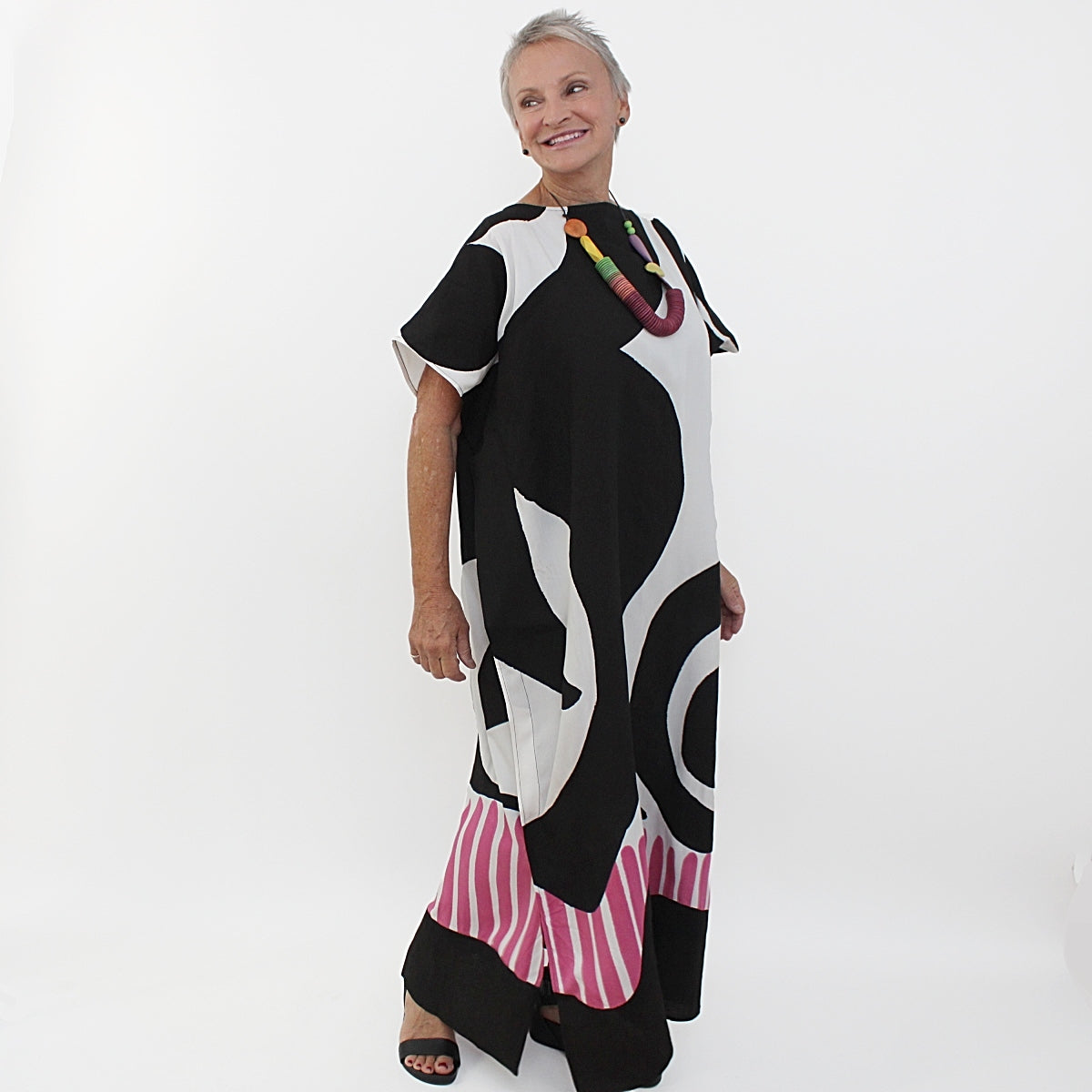 Black and Pink Swirl Kaftan