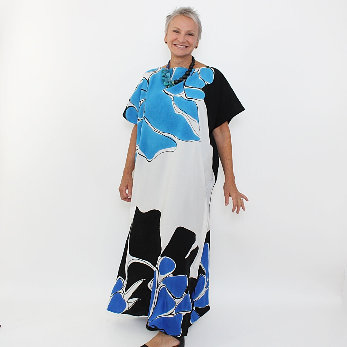 Black and Blue Floral Kaftan
