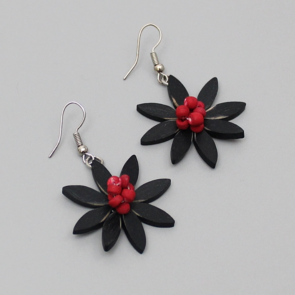 Black and Red Amaya Flower Earrings