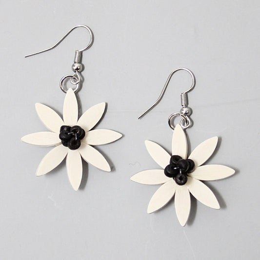 Black and White Amaya Flower Earrings - Sylca Designs - Chunky Jewelry