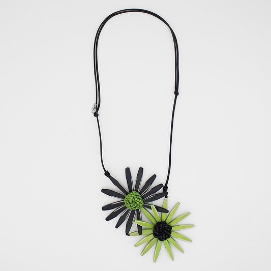 Black and Green Amaya Double Flower Statement Necklace - Sylca Designs - Chunky Jewelry