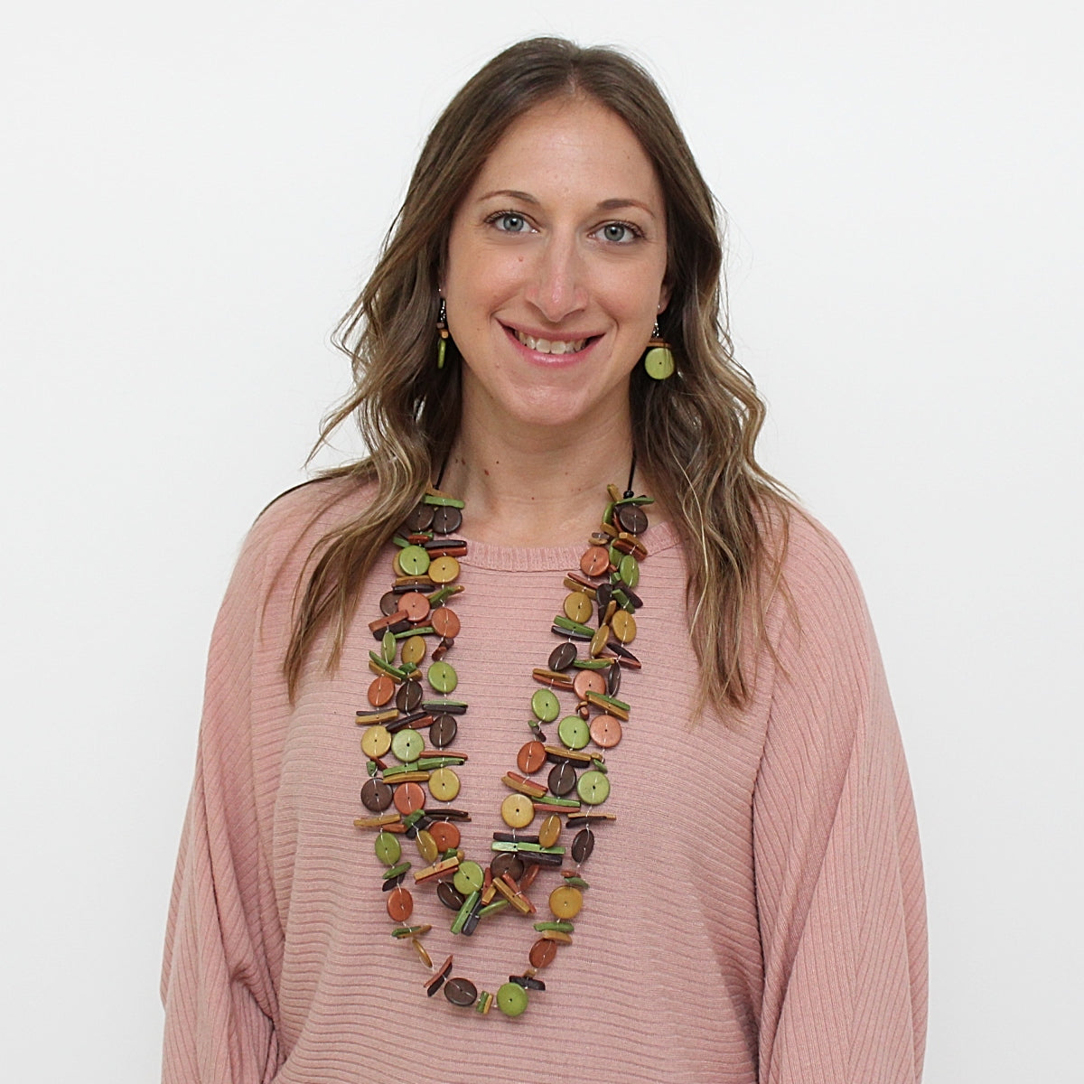 Earth Tone Triple Strand Elaine Statement Necklace