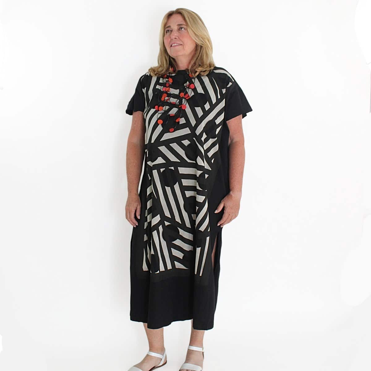 Geometric Stripe and Dot Design Caftan - Sylca Designs - Chunky Jewelry