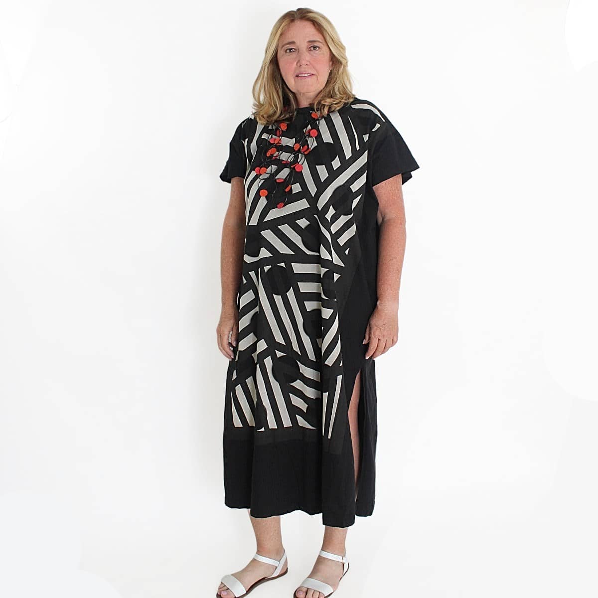 Geometric Stripe and Dot Design Caftan - Sylca Designs - Chunky Jewelry