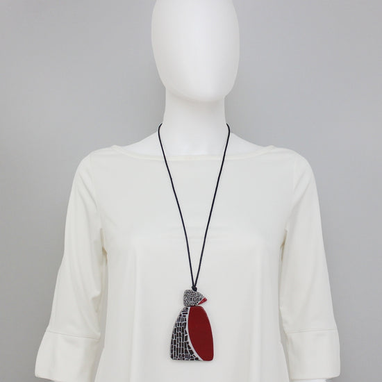 Red Geometric Decoupage Oakley Pendant - Sylca Designs - Chunky Jewelry