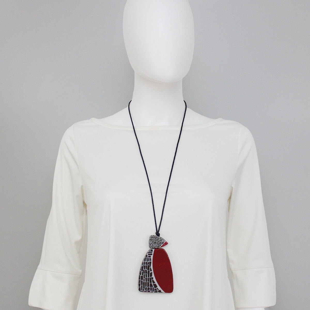 Red Geometric Decoupage Oakley Pendant - Sylca Designs - Chunky Jewelry