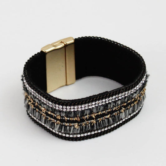 Black Leather Statement Bracelet by Sylca - Sylca Designs - Chunky Jewelry