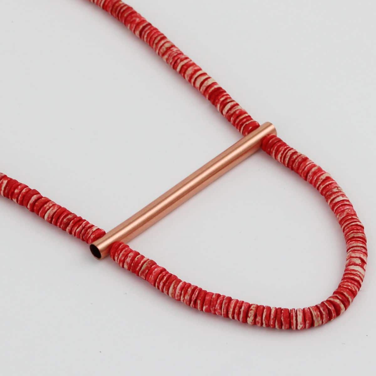 Red Beaded and Copper Bar Necklace - Sylca Designs - Chunky Jewelry