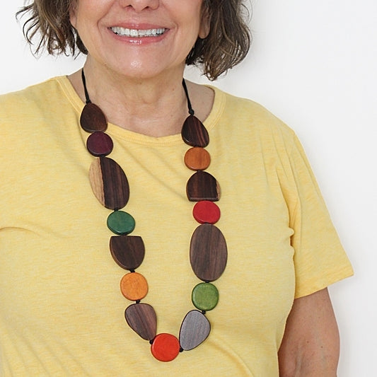 Wood Multi Color Noel Necklace - Sylca Designs - Chunky Jewelry