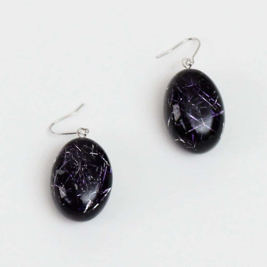 Deep Purple Speckled Oval Thea Earring - Sylca Designs - Chunky Jewelry