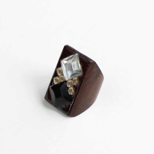 Wooden Rectangle Gem Ring - Sylca Designs - Chunky Jewelry