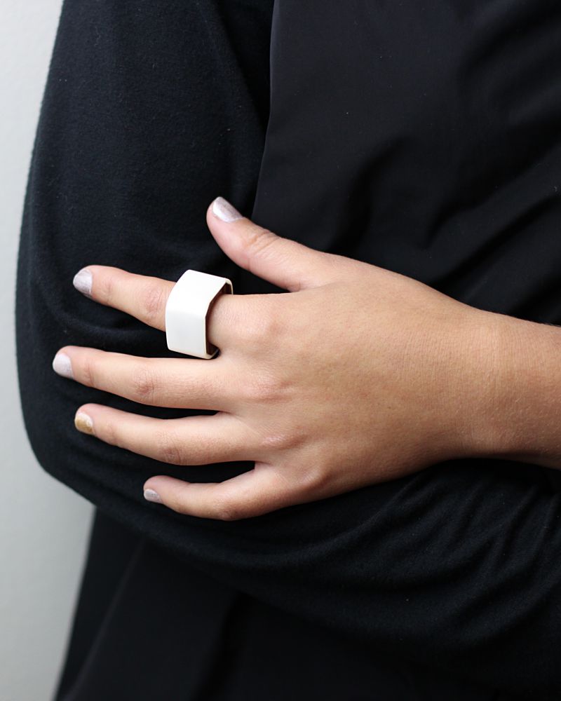 Eccentric White Wooden Ring by Sylca - Sylca Designs - Chunky Jewelry