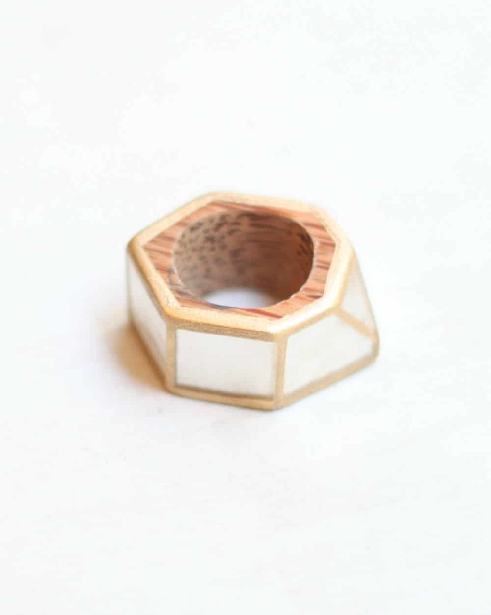White and Gold Geometric Ring