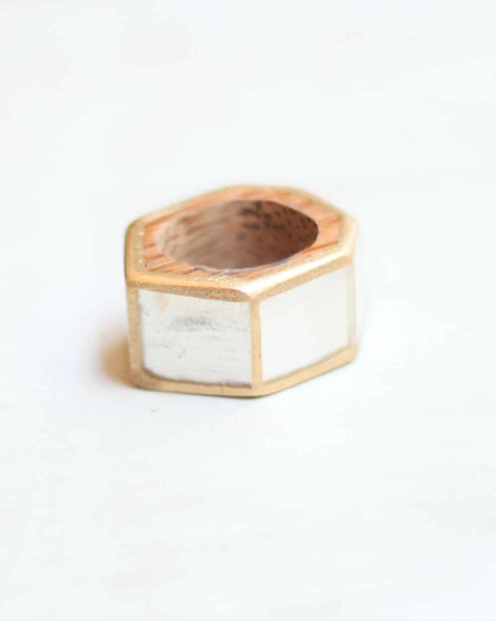 White and Gold Geometric Ring