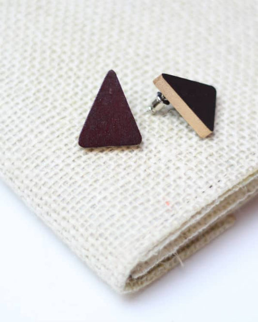 Triangle Wooden Post in Maroon - Sylca Designs - Chunky Jewelry