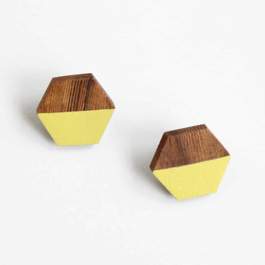 Hexagon Wooden Post in Yellow - Sylca Designs - Chunky Jewelry