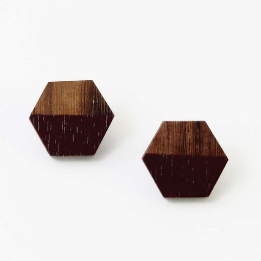 Hexagon Wooden Post in Burgundy - Sylca Designs - Chunky Jewelry