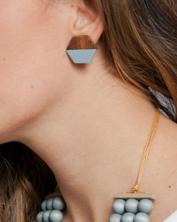Hexagon Wooden Post in Grey - Sylca Designs - Chunky Jewelry