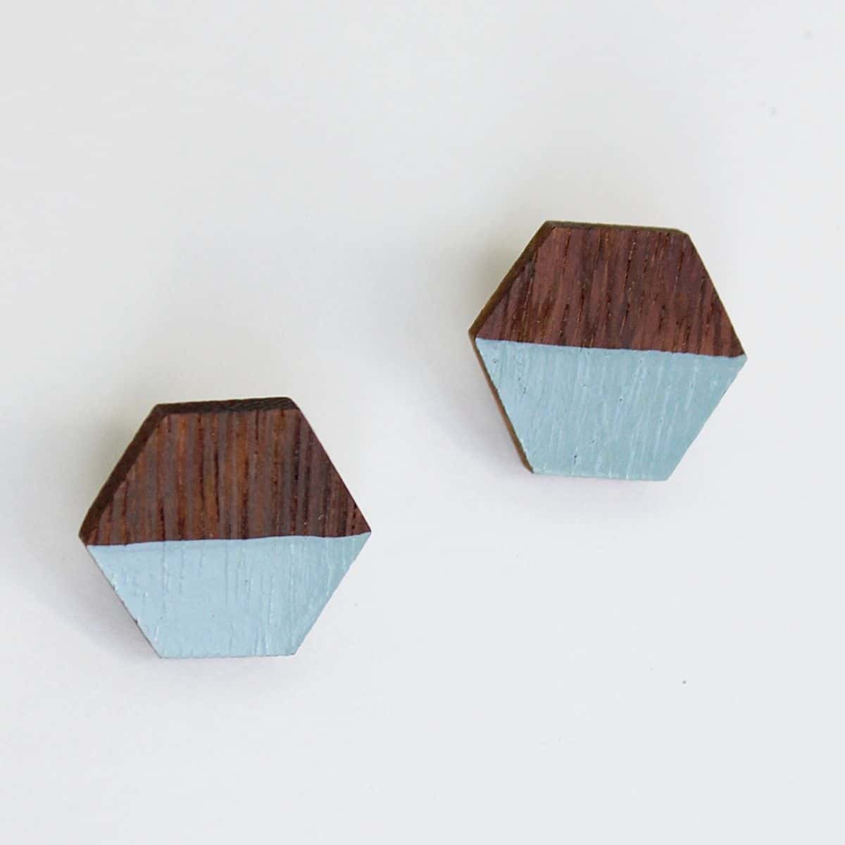 Hexagon Wooden Post in Baby Blue - Sylca Designs - Chunky Jewelry