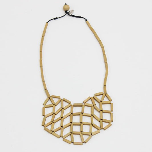 Nature-Inspired Wooden Bib Necklace - Sylca Designs - Chunky Jewelry