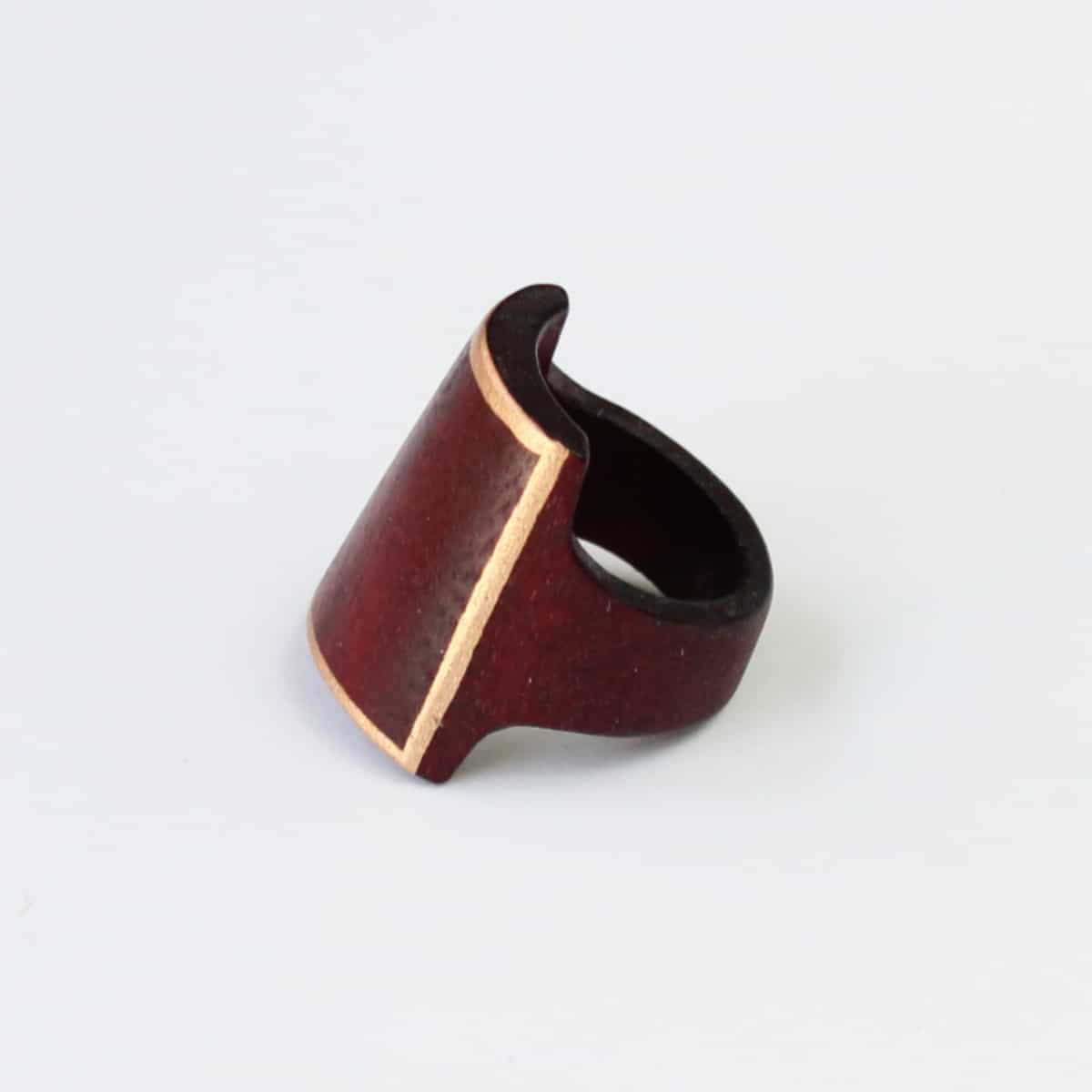 Maroon Wooden Ring with Gold Trim - Sylca Designs - Chunky Jewelry