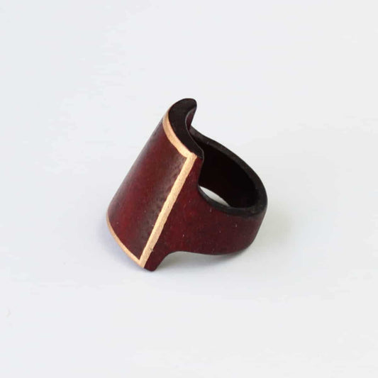 Maroon Wooden Ring with Gold Trim - Sylca Designs - Chunky Jewelry