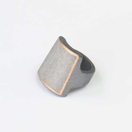 Gray Wooden Ring with Gold Trim - Sylca Designs - Chunky Jewelry