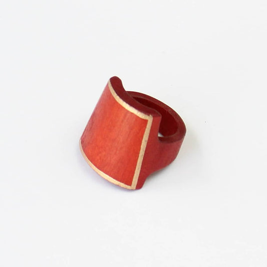 Red Wooden Ring with Gold Trim - Sylca Designs - Chunky Jewelry