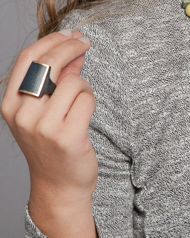 Black Wooden Ring with Gold Trim - Sylca Designs - Chunky Jewelry