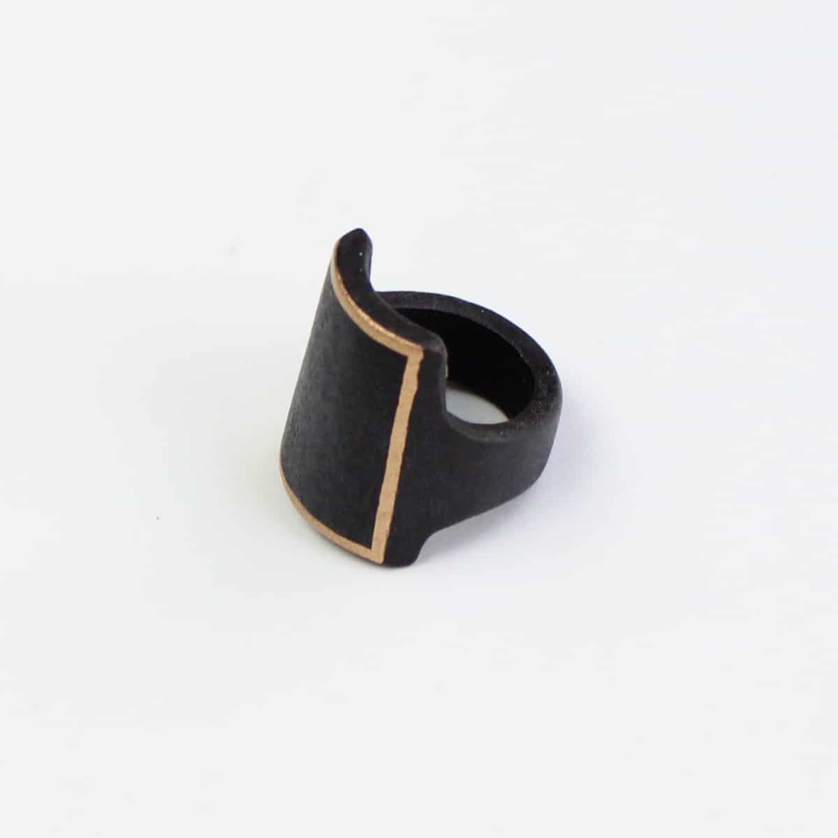 Black Wooden Ring with Gold Trim - Sylca Designs - Chunky Jewelry