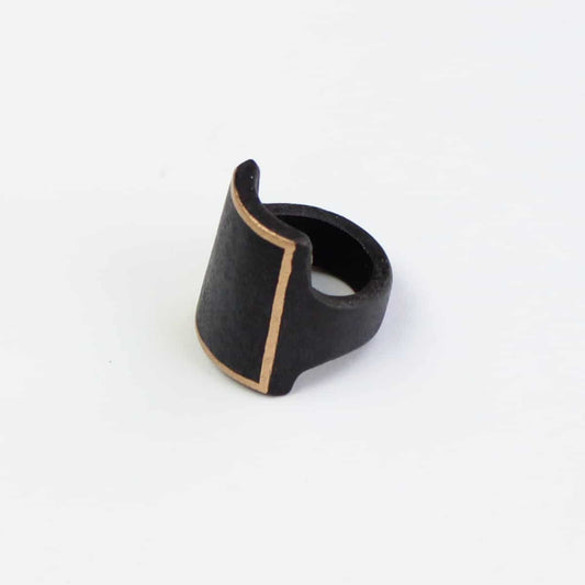 Black Wooden Ring with Gold Trim - Sylca Designs - Chunky Jewelry