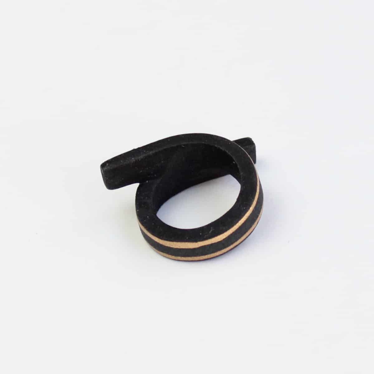 Black Swirl Wooden Ring with Gold Trim - Sylca Designs - Chunky Jewelry