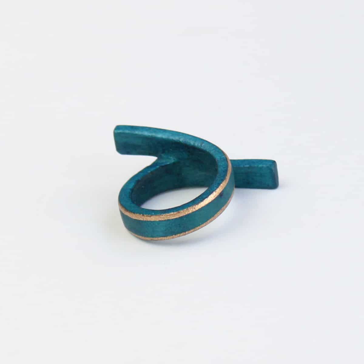 Turquoise Swirl Wooden Ring with Gold Trim - Sylca Designs - Chunky Jewelry