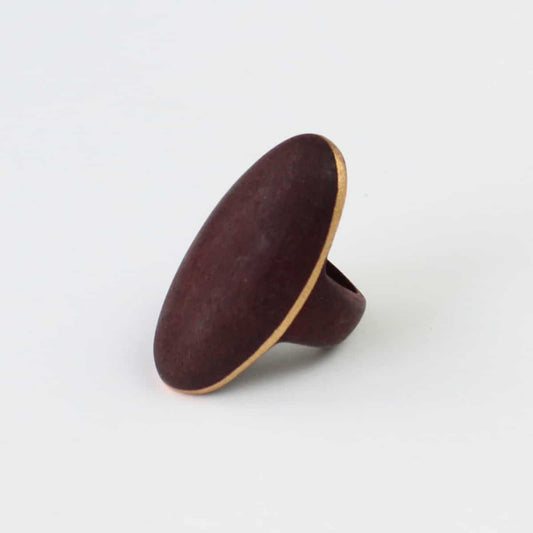 Maroon Oval Ring with Gold Trim - Sylca Designs - Chunky Jewelry