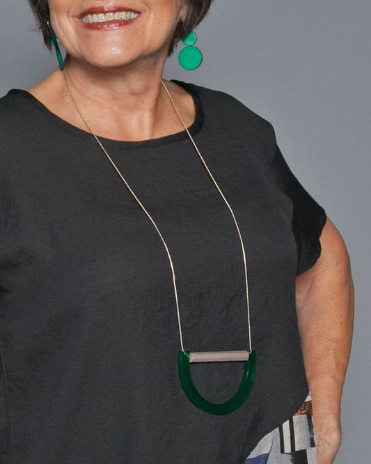 Green Crescent Hallie Necklace - Sylca Designs - Chunky Jewelry
