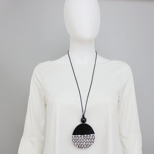 Black Round Decoupage Jolie Pendant - Sylca Designs - Chunky Jewelry