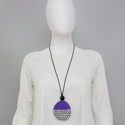 Purple Round Decoupage Jolie Pendant - Sylca Designs - Chunky Jewelry