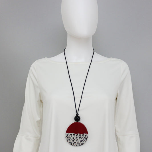 Red Round Decoupage Jolie Pendant - Sylca Designs - Chunky Jewelry