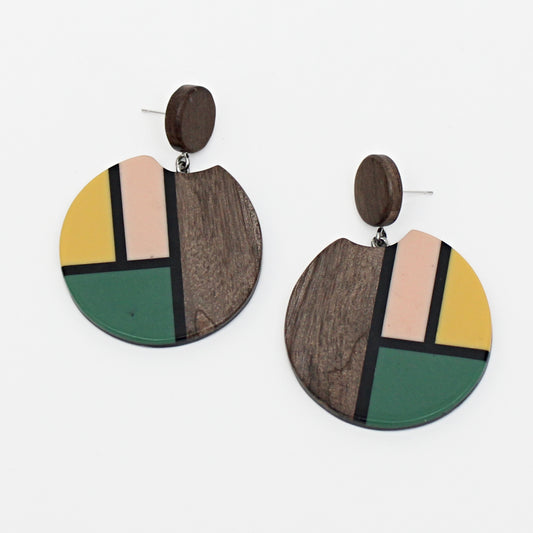Yellow and Green Geometric Eloise Earrings - Sylca Designs - Chunky Jewelry