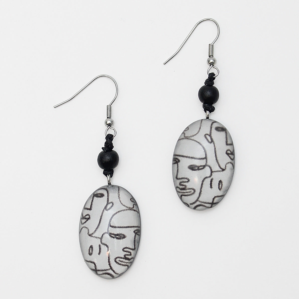 Black and White Faces Earrings - Sylca Designs - Chunky Jewelry