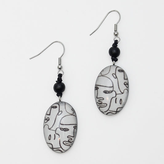 Black and White Faces Earrings - Sylca Designs - Chunky Jewelry